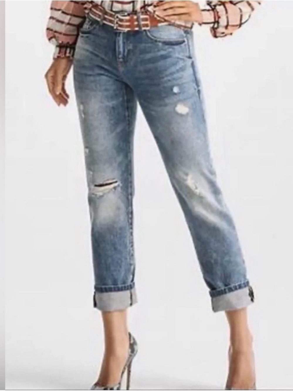 CAbi Distressed Slim Straight Mid Rise Malibu Jeans 6